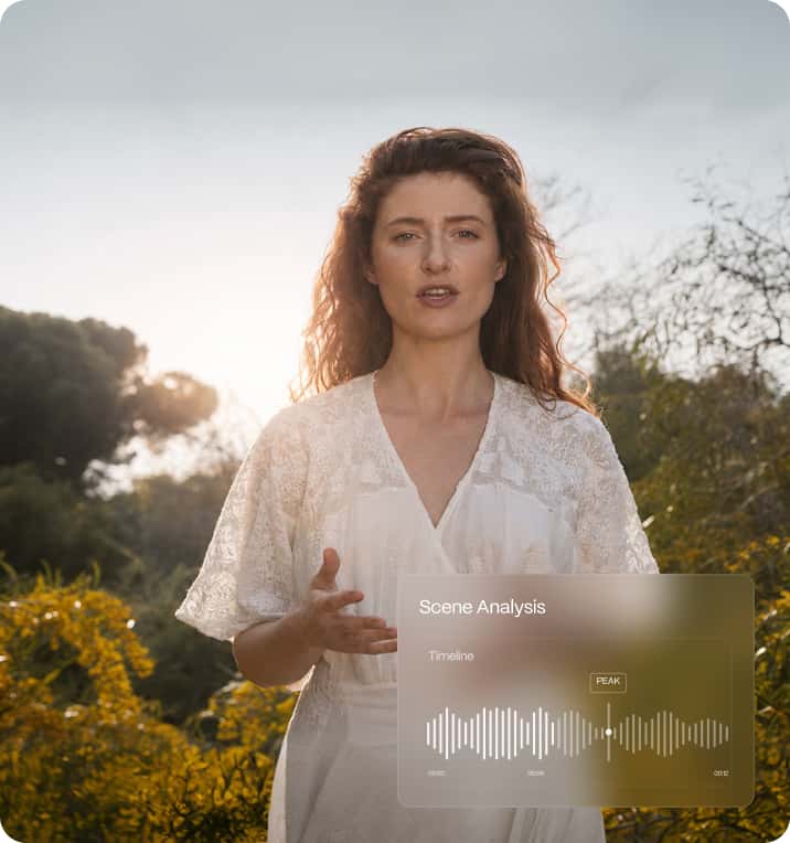 Woman speaking outdoors during a scene analysis