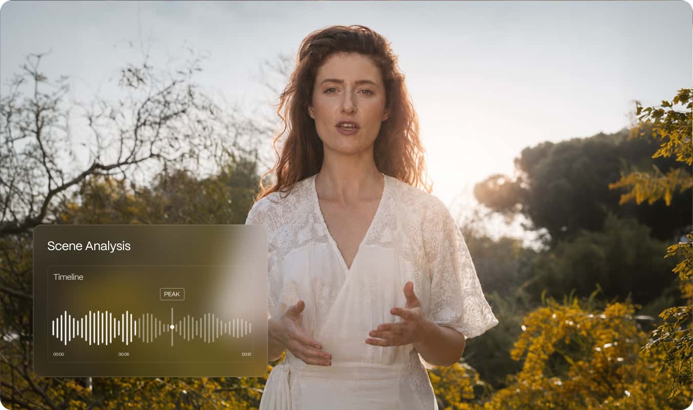 Woman speaking outdoors during a scene analysis