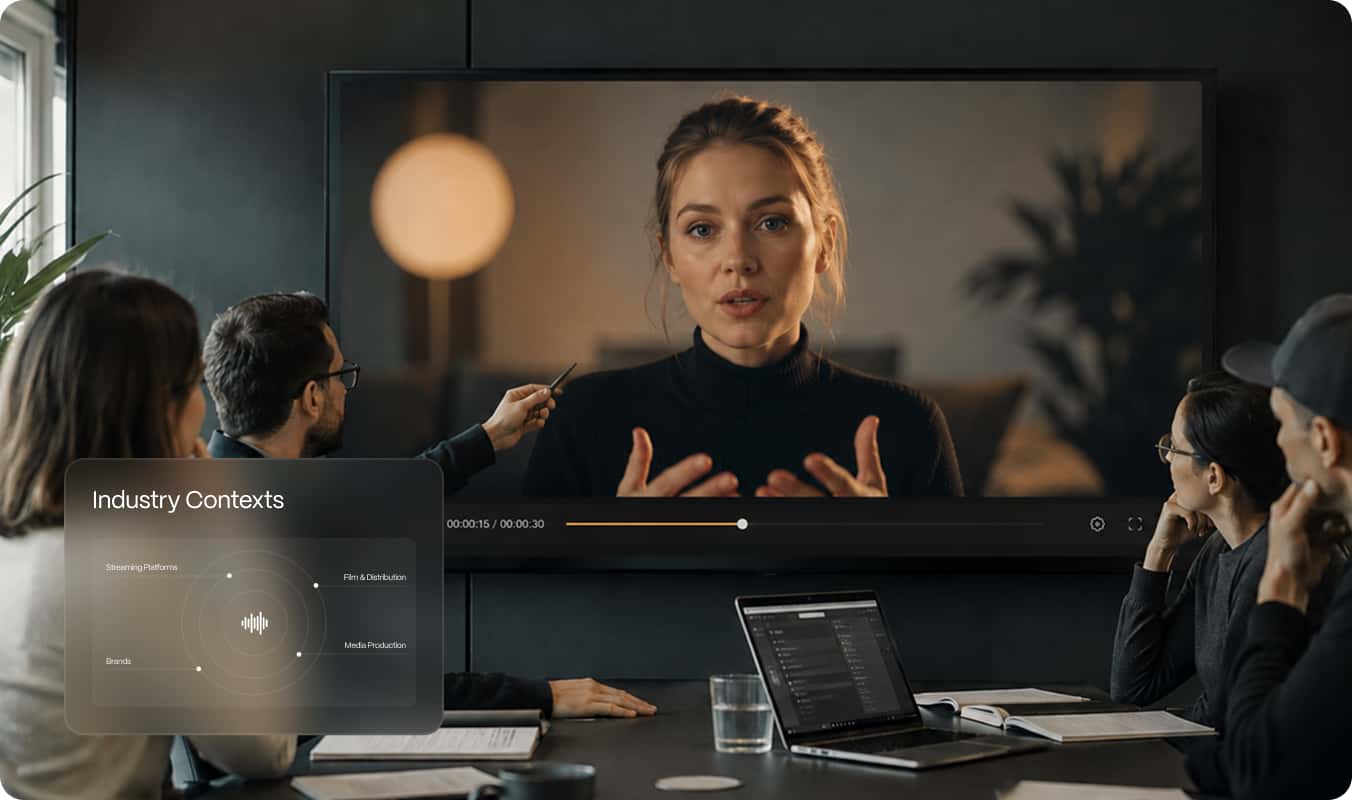 Production team reviewing an actor's performance