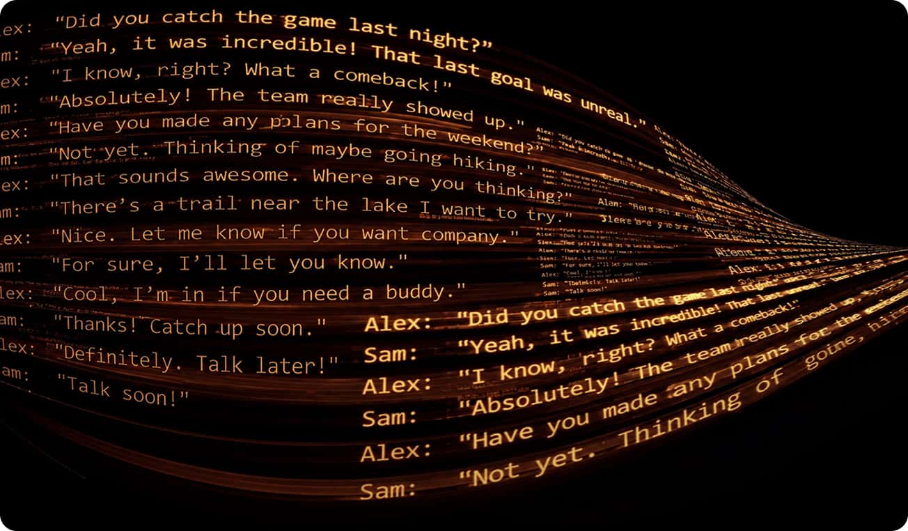 Dialogue text flowing through a wave